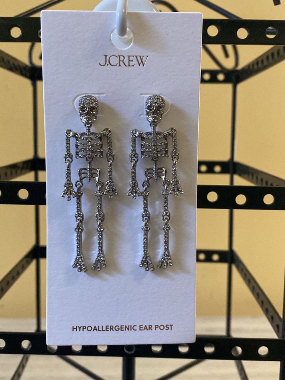 J. Crew Silver Crystal Skeleton Drop Earrings